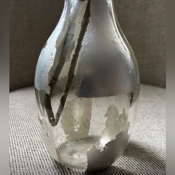 Heavy Glass Teardrop Vase with Silver Patches, with Faux Yellow flowers rustic - Picture 4 of 4